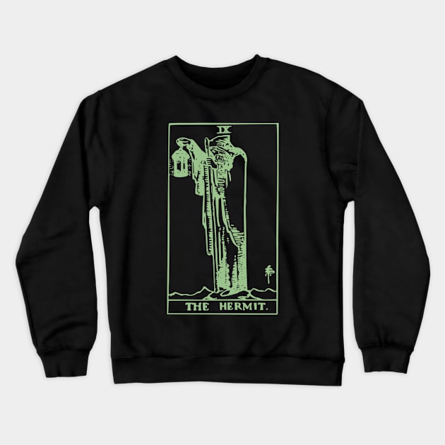 The Hermit Tarot Card Classic Occult White on Black Zed Lep Green Print Gothic Retro Tee Shirt Mug Sticker + More Crewneck Sweatshirt by blueversion